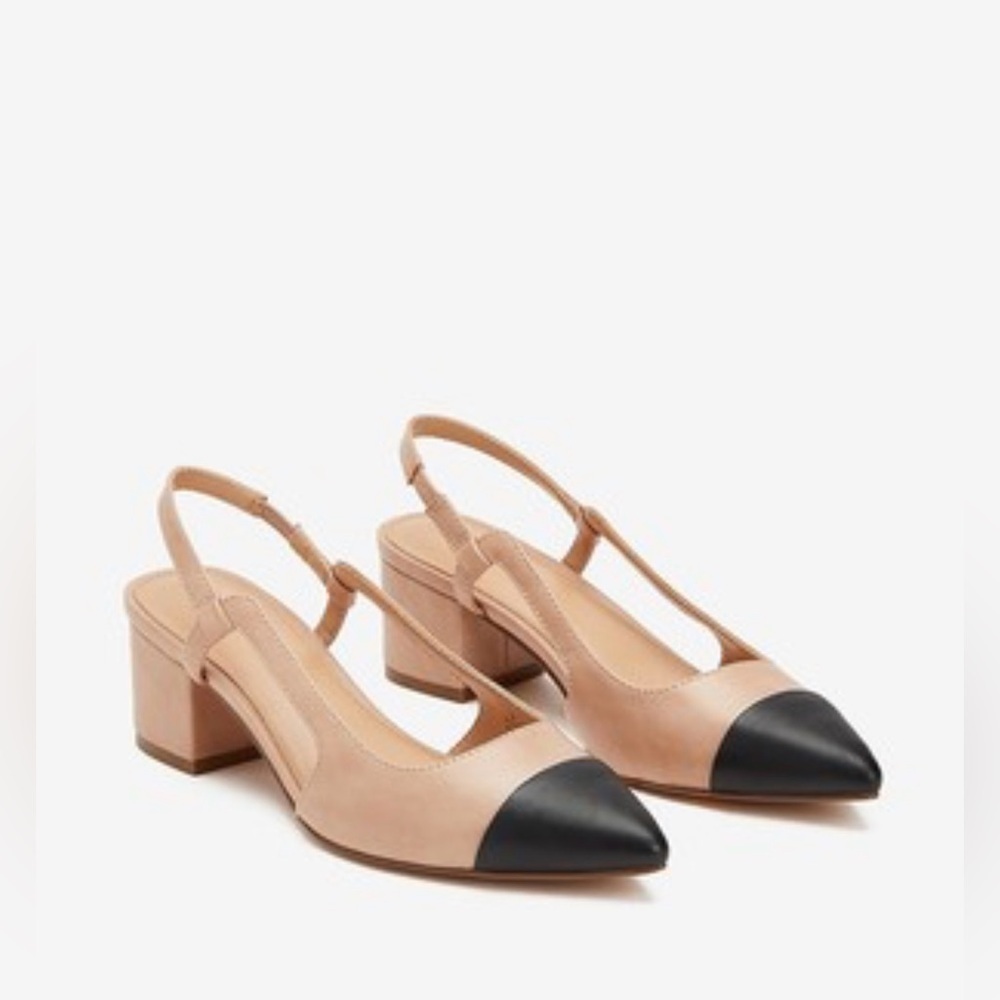 Express|Tan & Black Slingback low Heels,Preppy colorblock pointed pumps•size 10